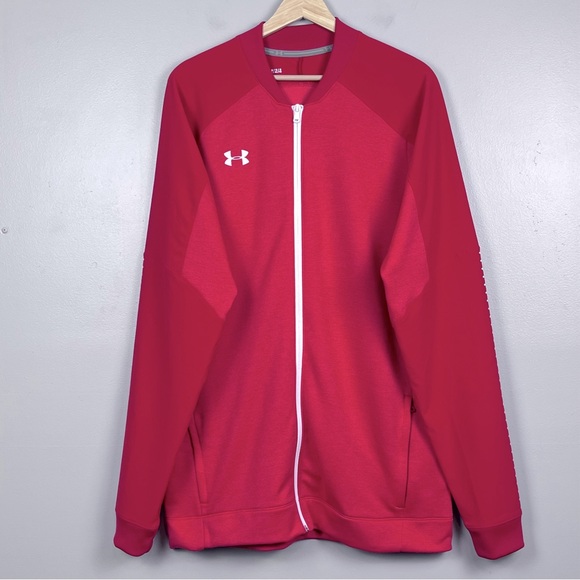 Under Armour Mens Cold Gear Qualifier Hybrid Red Warm-Up Jacket 1327203 Size LT - Picture 1 of 13